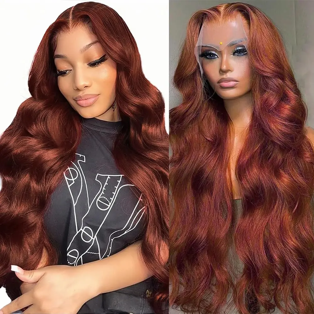 Reddish Brown Wig 13x6 Hd Lace Front Wigs Human Hair Pre Plucked, Body Wave Lace Frontal Wigs Colored With Baby Hair TikTokShopBlackFriday Natural Hairline Hair Density Medium Size