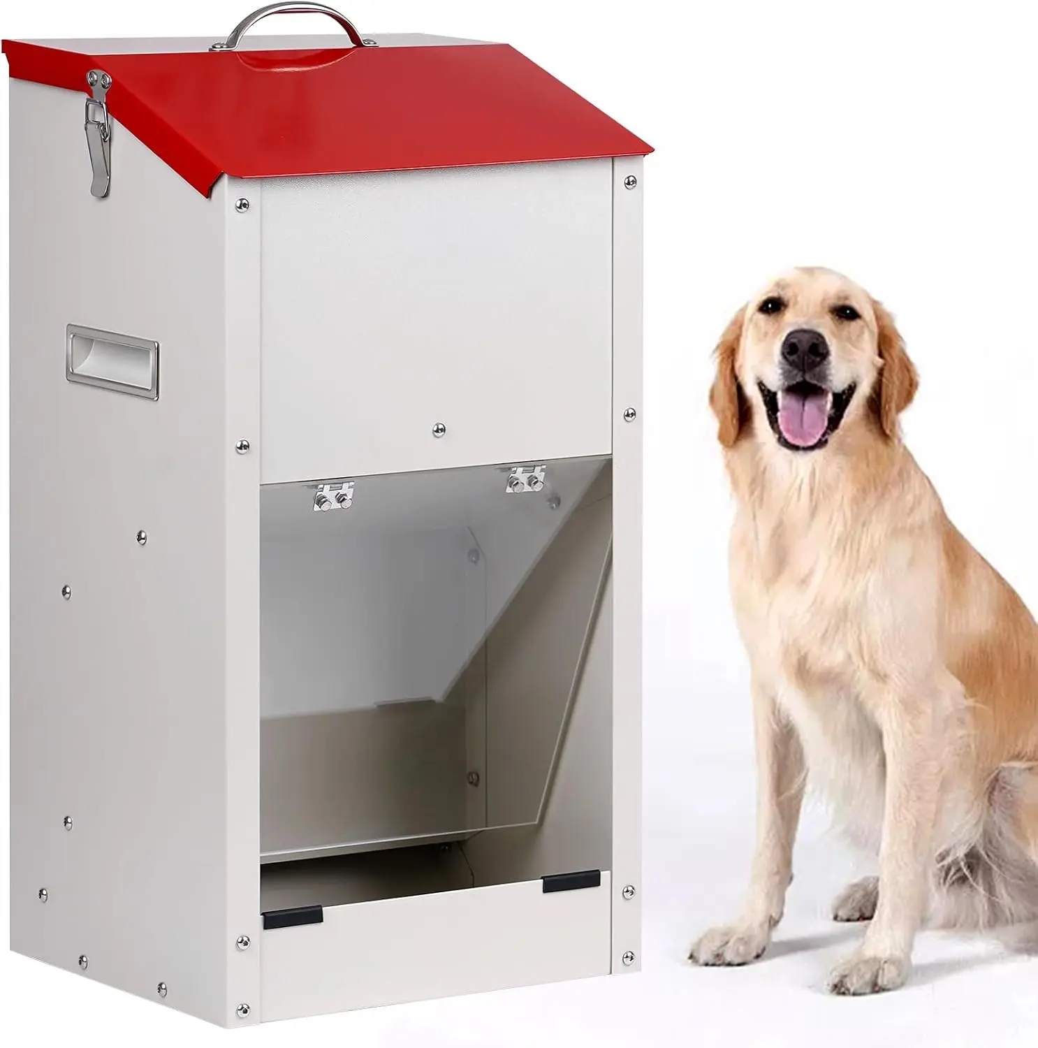 25 Lbs Large Capacity Automatic Dog Feeder for Large Breeds - Galvanized/Stainless Steel, Outdoor Gravity Pet Food Dispenser, Wall/Floor-Mounted, Easy to Move, Food Storage, Dual Handles, Long Service Life
