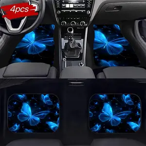 Dream Blue Butterfly Car Mat Set 4 Pieces, Full Coverage Non-Slip, Odorless, Easy to Clean, Stylish and Comfortable Driving Experience