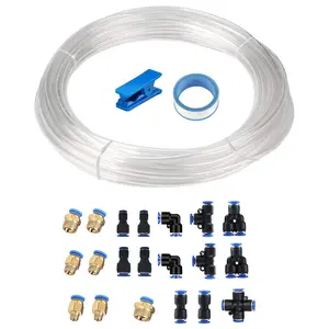 Air Line Tubing Kit, 5/16 Inch (8MM) OD x 32.8 Feet Pneumatic PU Air Hose Pipe Tube and Push to Connect Fittings Kit 23 PCS(Clear)