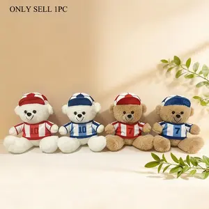 22cm Plush Teddy Bear Toy, Striped Jersey Hat, Soft Cuddly Stuffed Animal, Perfect Gift for Kids, Room Decor, Party Favor, Unisex