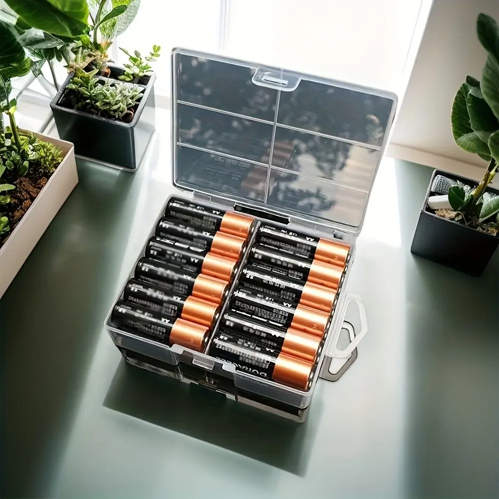 Battery Storage Box AA/AAA Battery Storage Box Transparent Clear Plastic Boxes Battery Storage Box Can hold 24 AA Batteries Or 24 AAA Batteries