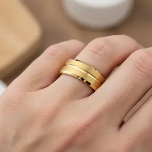 Men's Gold Tungsten Wedding Ring, Tungsten Yellow Gold Wedding Band, Men's Engagement Band, Yellow Gold Tungsten Ring, Unique Gold Promise Ring, Women's Gold Tungsten Wedding, Men's Ring