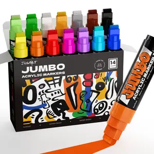 JusArt 14 Colors Jumbo Markers for Posters, 15mm Wide Tip, Thick Acrylic Paint Markers for Rock, Fabric, Window, Metal, Wood, Wall