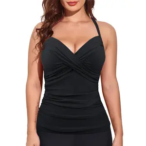 Hilor Women's Underwire Tankini Top Halter V Neck Swimsuits Front Twist Tummy Control Bathing Suit Tops Only