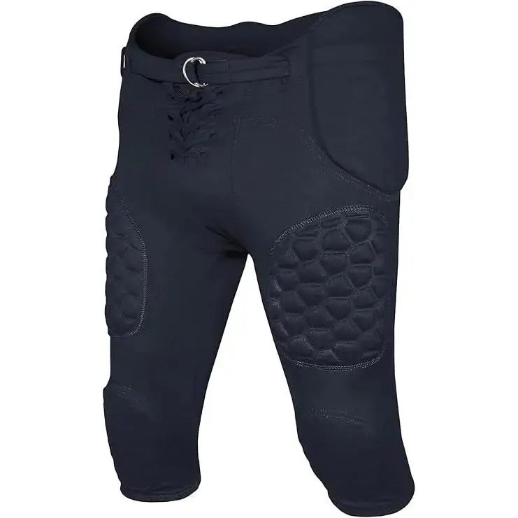 Exxact Sports Rebel Youth Male Football Pants - Integrated Belt, Lace Up Fly, Snug Compression, Moisture-Wick, 7 Bubble Pro Pads System, Lightweight, Comfortable (Navy, Youth Size)