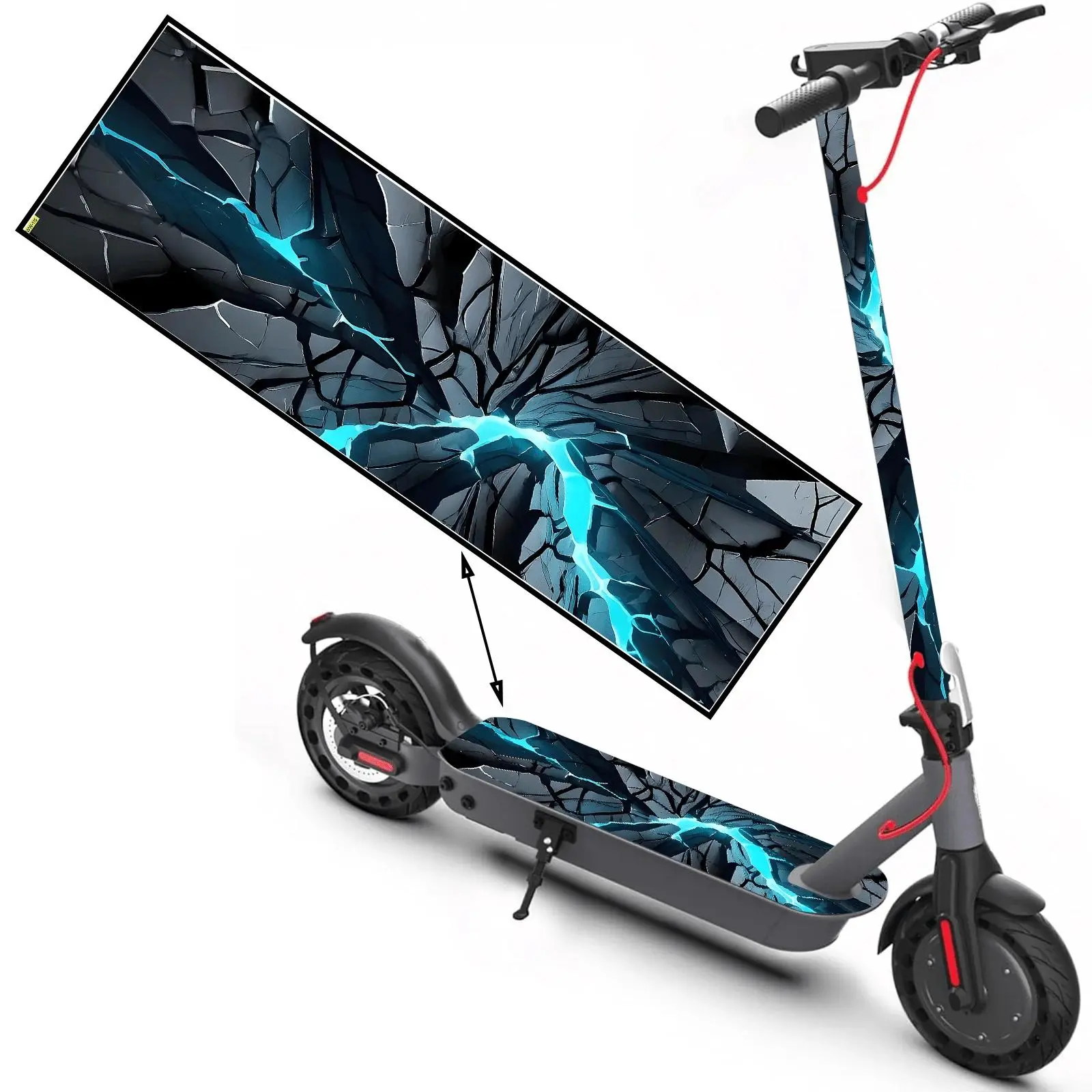 Scooter sticker - lighting lightning and blue crack pattern, PVC sticker, suitable for scooter boards, frames, floor mats - non