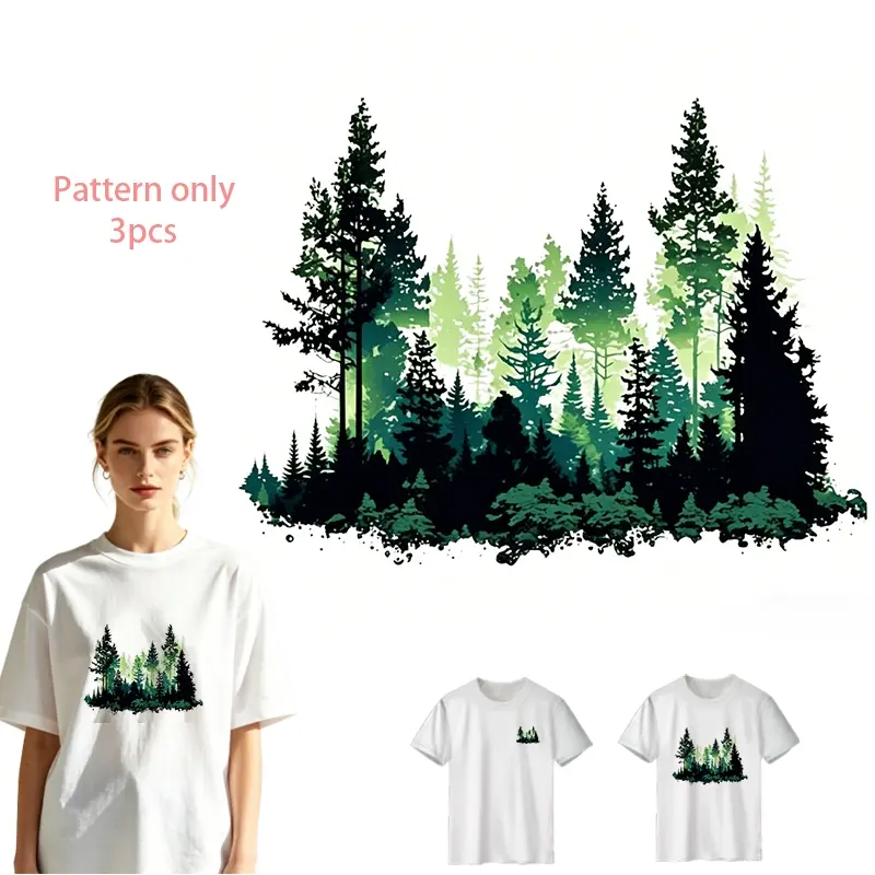 Forest Scenery Heat Transfer Vinyl - DIY T-Shirt Iron-On Design, Washable PVC Decal for Clothes, Hats, Bags, DTF Printing, Fashionable Craft Sticker, Pattern Only
