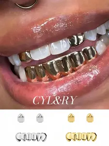 CYL&RY Sparkling 14K Gold Plated Oral Grillz Set for Women Content Creators, Ideal for TikTok Tutorials, Instagram Reels, Music Video Sets Themed Parties, Timeless Y2K Dental Jewelry That Complements Any Outfit Without Being Over-the-Top
