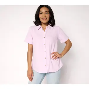 Susan Graver PURE Regular Cotton Gauze Button Front Tunic