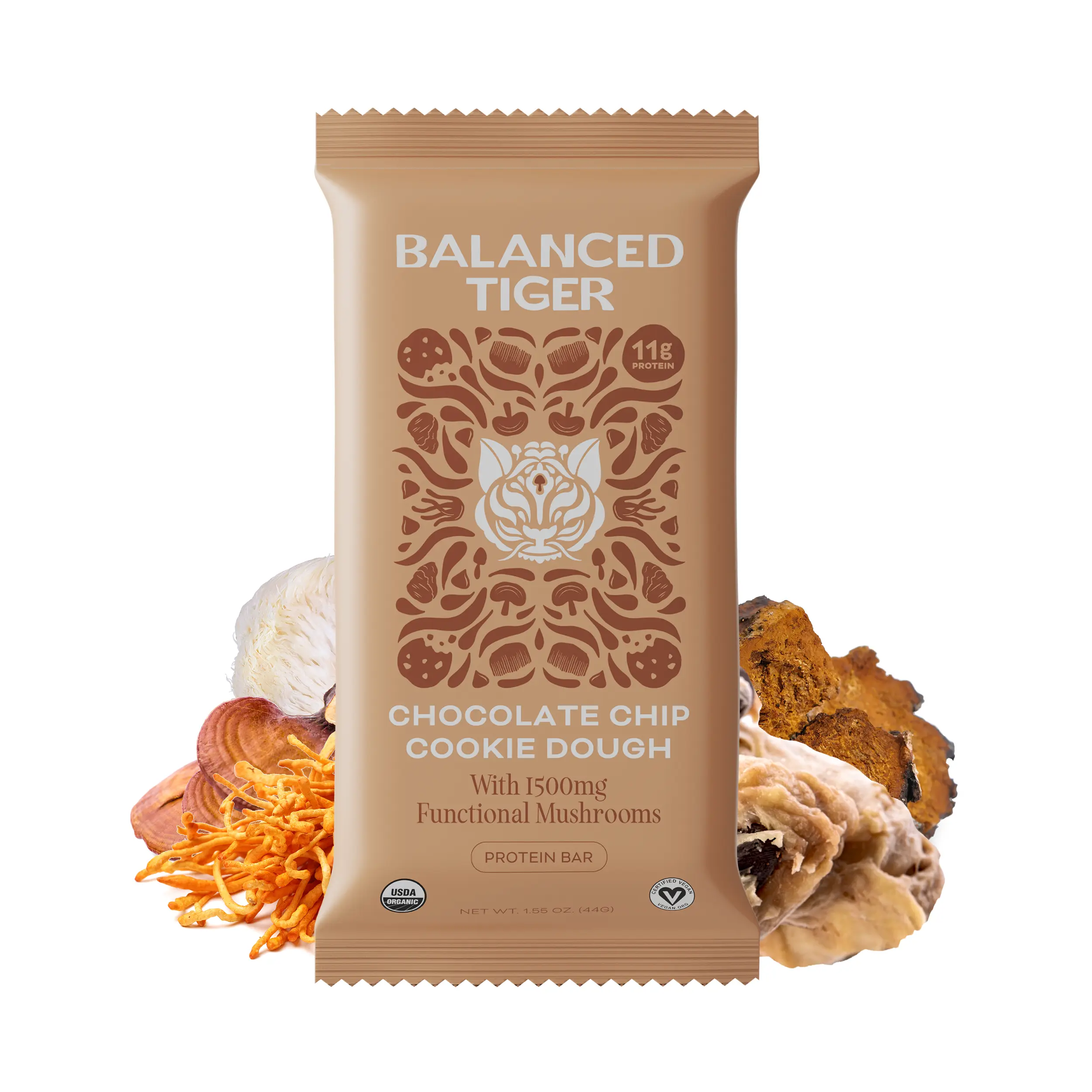 Organic Functional Mushroom Protein Bars | Full Dose (1500mg) Lions Mane, Chaga, Reishi & Cordyceps Bars | Vegan | Cookie Dough Flavor