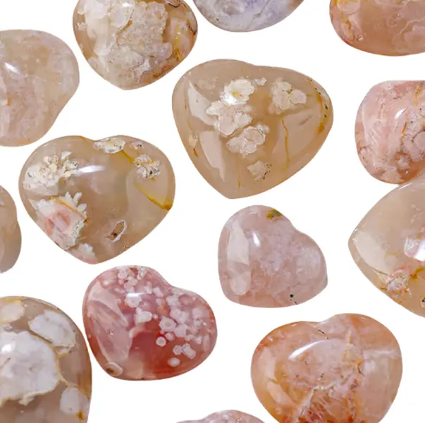 High Quality Natural Small Heart Pink Flower Agate Crystals Set (28pc) From IG Crystal