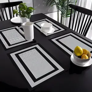 2D flat printing, 2-piece/4-piece/6-piece/8-piece set Aesthetic minimalist solid color placemat - washable linen material, rectangular table mat, Dining Table Mats, suitable for restaurant and kitchen decoration, very suitable for home use