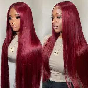 Bling Hair 13x4 Burgundy Straight Lace Front Wigs Human Hair Bone Straight Hd Lace Frontal Wigs Colored Red 99J Human Hair Wigs For Women