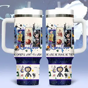 The Coraline Cartoon Cup 40 oz 20 oz Tumbler With Handle, Retro Cartoon Cup, Gifts