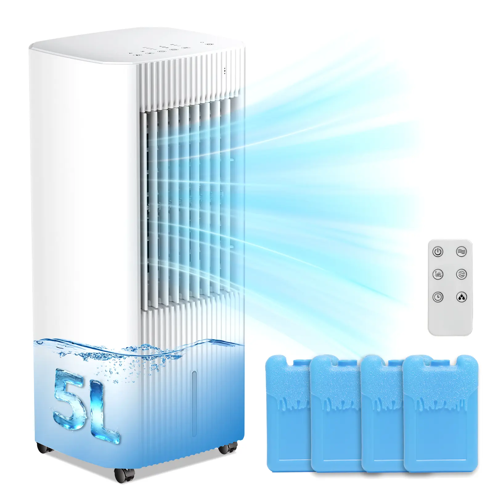 ZAFRO Portable Evaporative Air Cooler,3 In 1 Swamp Cooler with 4 Ice Packs,15H Timer,3 Speeds & 3 Modes,Remote,Cooling Fan for Bedroom,Living Room,Office,Pet-Friendly, Bladeless Fan, Multifunctional Fan,dorm essentials,home essentials