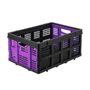 Garvee Large Collapsible Storage Baskets, 15.7×22×10 Inches Extra-Thick Foldable Plastic Crates, Stackable Organizing Bins Ideal for Home, Kitchen, Pantry, Camping, Transport, and Moving in Purple