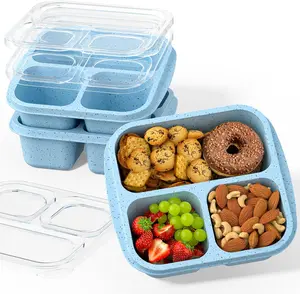 Snack Boxes (3 Pack) - Stackable Bento Boxes with 3 Compartments, Meal Prep Containers , Lightweight Lunch Containers for  and Adults,  (Blue)