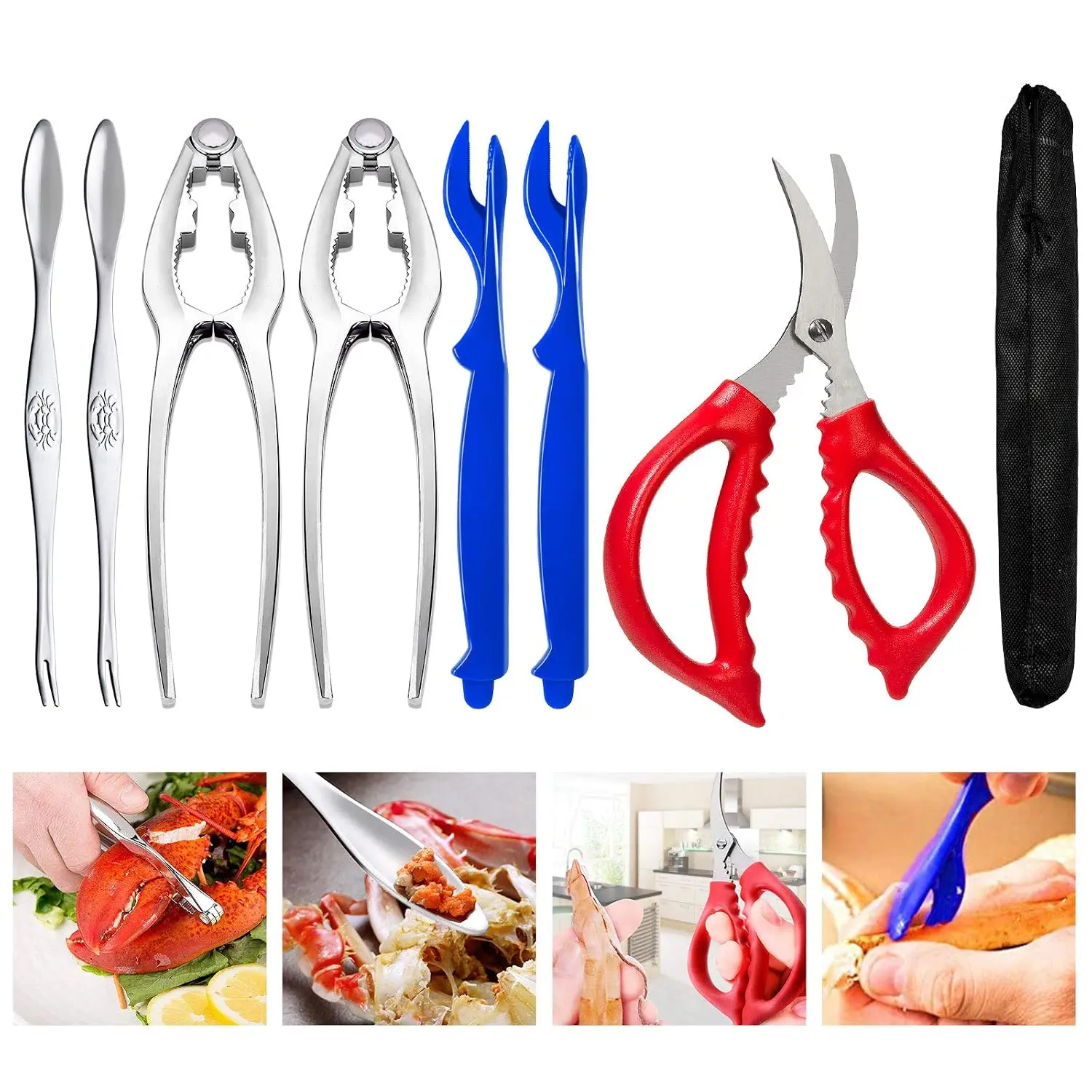 Crab And Lobster Tools - Crab Leg Crackers And Picks Set, Picks Knife For Crab, Shellfish Scissors Nut Cracker, Stainless Steel Seafood Utensils Crackers & Forks Cracker