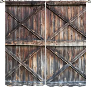 Rustic Wooden Barn Door Curtains for Bedroom Decor,Old Barn Door Wooden Board Living Room Curtains,Farmhouse Western Retro Drapes 42x63in, Style-1