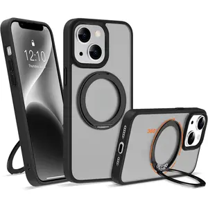 Phone Case Compatible with iPhone 17/16/15/14/13 Pro Max Case with 360 °   Rotatable Magnetic Ring Stand [Compatible with Mag-Safe] Translucent Shockproof Protective Phone Cases for Women Men, for iPhone 17 Pro Max