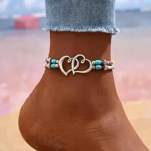 3PCS Boho Beaded Heart Anklet Set for Women, Multi-Layer Chic Summer Foot Jewelry, Trendy Fashion Anklets with Charms, Elegant Beach Vacation, Wedding, Party & Daily Wear Accessories Gift Idea