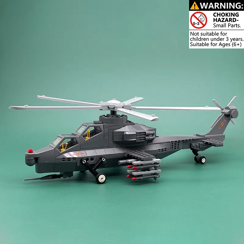 Fiery Thunderbolt Helicopter Gunships Building Blocks, 264 PCS Military Attack Aircraft Model with Rotating Propellers & Missile Launchers, STEM Aviation Construction Toy Gift for Kids Aged 6+, Compatible with Major Brands Building Bricks