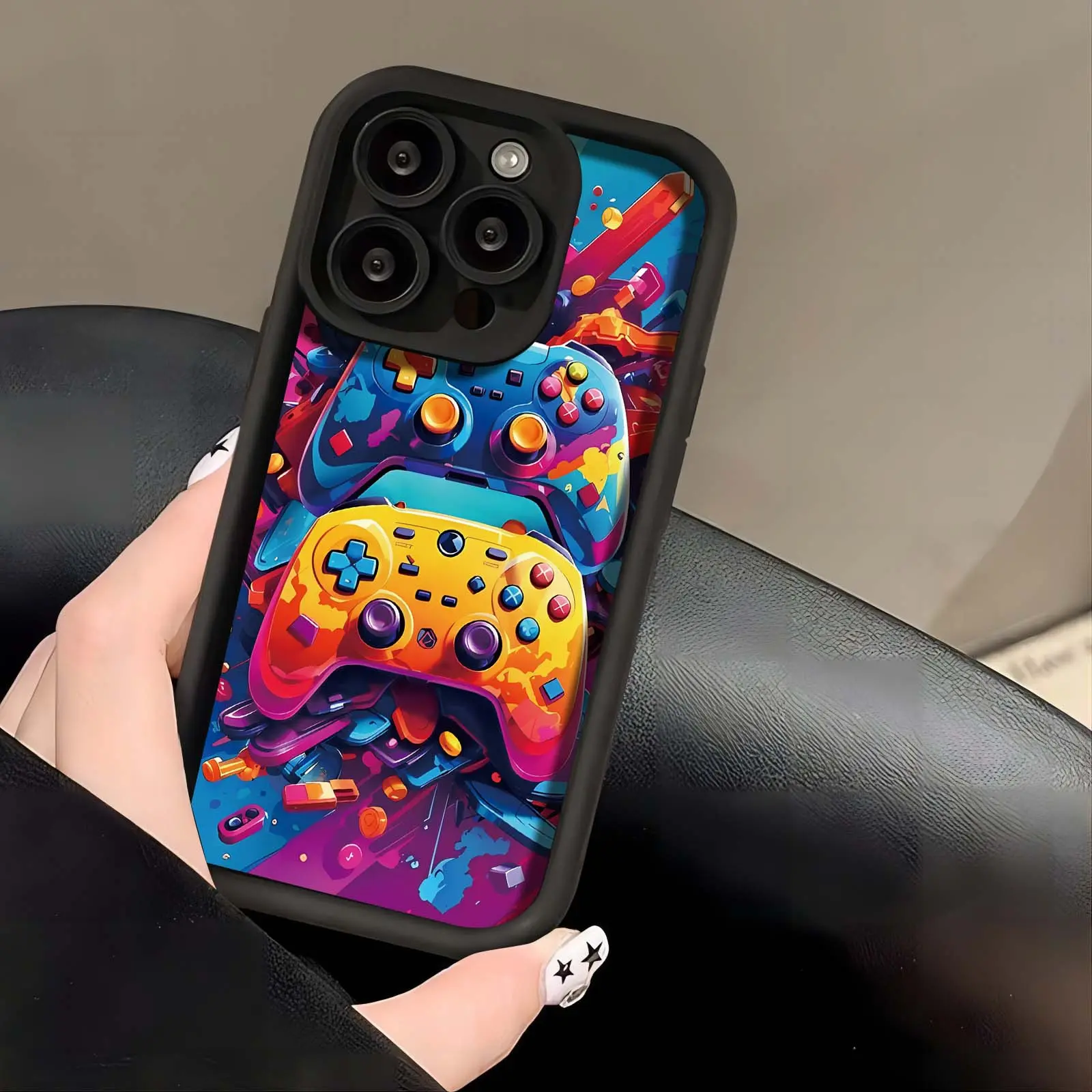 Phone Case: Gao Zhu Colorful Game Controller Pattern Phone Case, Compatible with iPhone18 17 E Air 16 15 14 Pro Max Plus 13 12 Mini 11 X XS XR- Creative Fashion Minimalist Design,  Full-Body Anti-Drop Protective Case, Suitable for Men and Women, Ideal