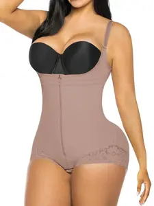 1 Count Women's Open Bust Solid Color Shapewear Bodysuit, Underwear, Fajas Colombianas Shapewear, Butt Lifting And Tummy Control Jumpsuit, Colombian Shapewear, Fit, Lace Trim Body Shaper Girdle with Zipper, Suitable For Various Occasions & Party