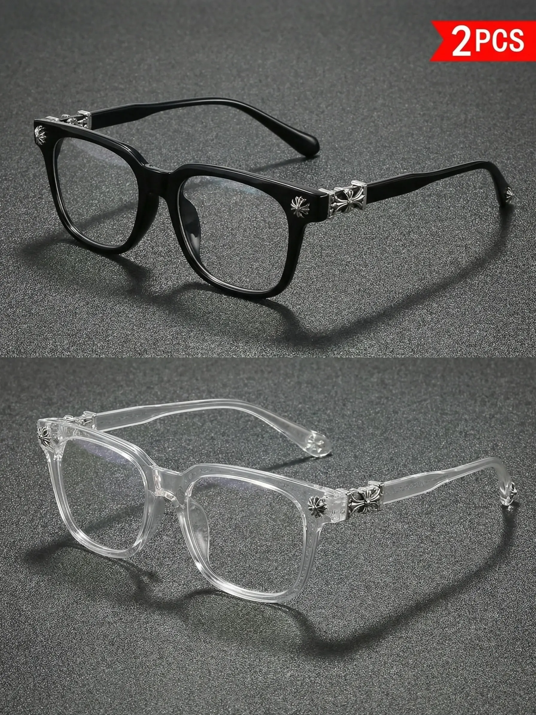 Fashion Square Frame Blue-Light-Blocking Glasses, Cross Flower Rivet Design, Ultra-Light Frame, Retro Street Style, Unisex Eyeglasses for Computer and Phone, Bluelight Fashion Glasses