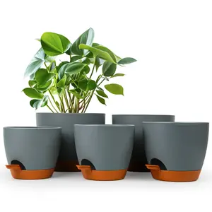 Large Plant Pot Set of 3 with Automatic Watering, Includes Drainage Hole and Durable Growing Tray, Ideal for Indoor and Outdoor Use, Plastic Flower Pots
