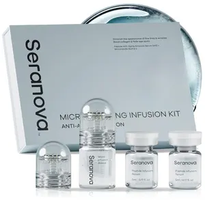 Seranova Micro Infusion System for Face & Neck 0.05mm Stamp with Hyaluronic Acid & Collagen Peptide Serum for Firmer Smoother-Looking Skin, Easy 5-Minute At-Home Skin Care Application