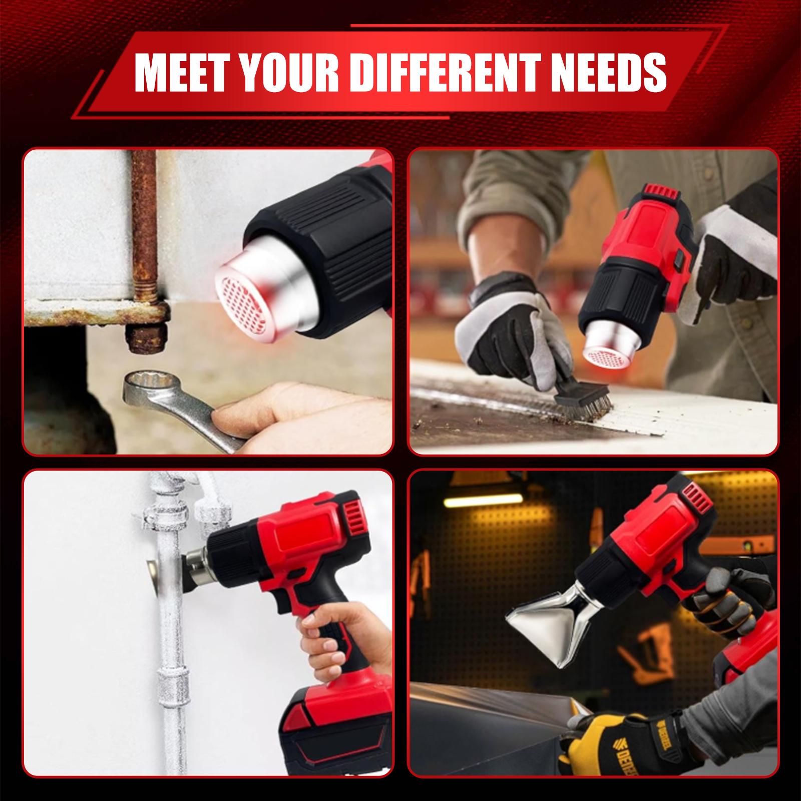 Cordless Heat Gun – 320W Variable Temp 122°F–1202°F with LCD Display, 4 Nozzles for Shrink Wrap & Crafts, Works with Milwaukee M18 Battery (No Battery)