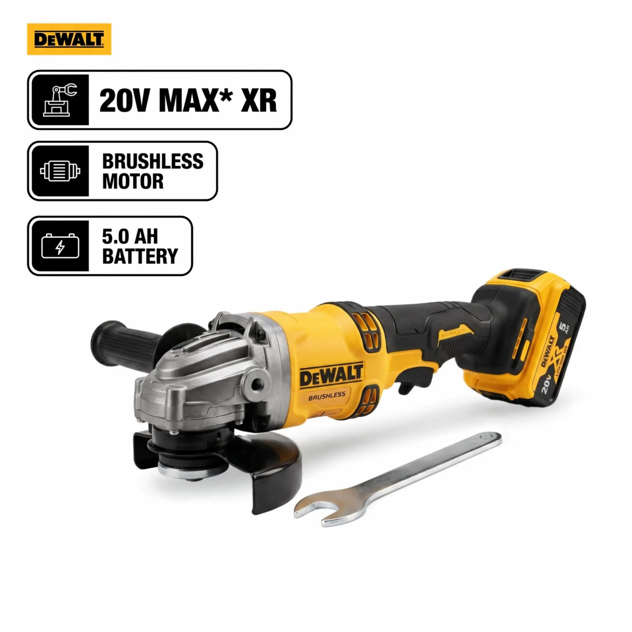 DEWALT DCG414 Cordless Angle Grinder with M14 Spindle, Trigger Grip, Triple Safety (Emergency Stop, Anti-Rebound Structure), Multi-Size Abrasive Disc Support, Lightweight Handheld Tool for Metal Cutting, Workshop Polishing