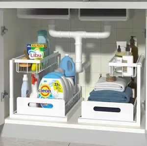 2Pack 2 Tier Under Sink Organizer Sliding Storage Drawer Kitchen Bathroom Cabinet Pull Out Cabinet Organizer  Slide Out Sink Shelf & Cabinet Organizer Racks fantastic quality ascetically pleasing easy to install  Mother's Day gift Valentines gift
