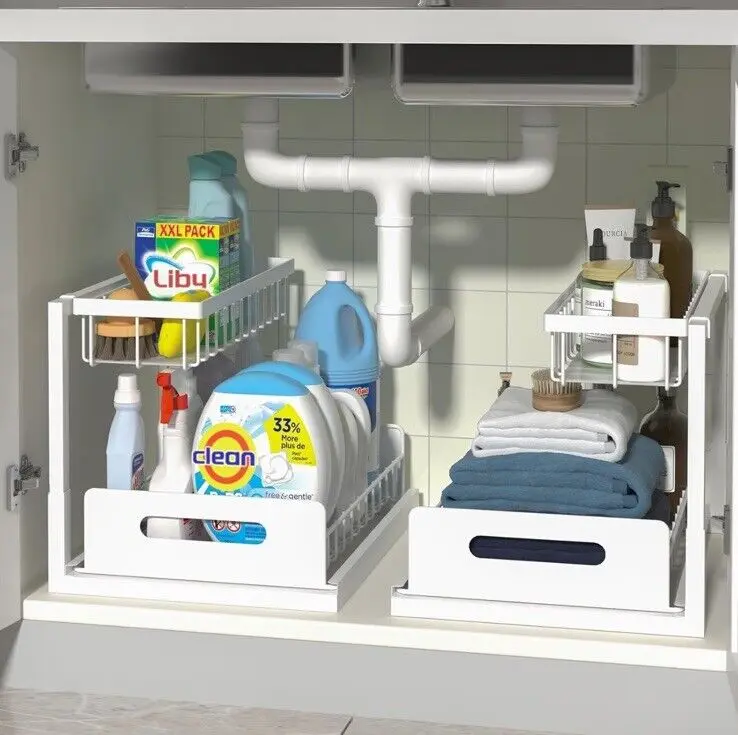 2Pack 2 Tier Under Sink Organizer Sliding Storage Drawer Kitchen Bathroom Cabinet Pull Out Cabinet Organizer Slide Out Sink Shelf & Cabinet Organizer Racks fantastic quality ascetically pleasing easy to install  Mother's Day gift