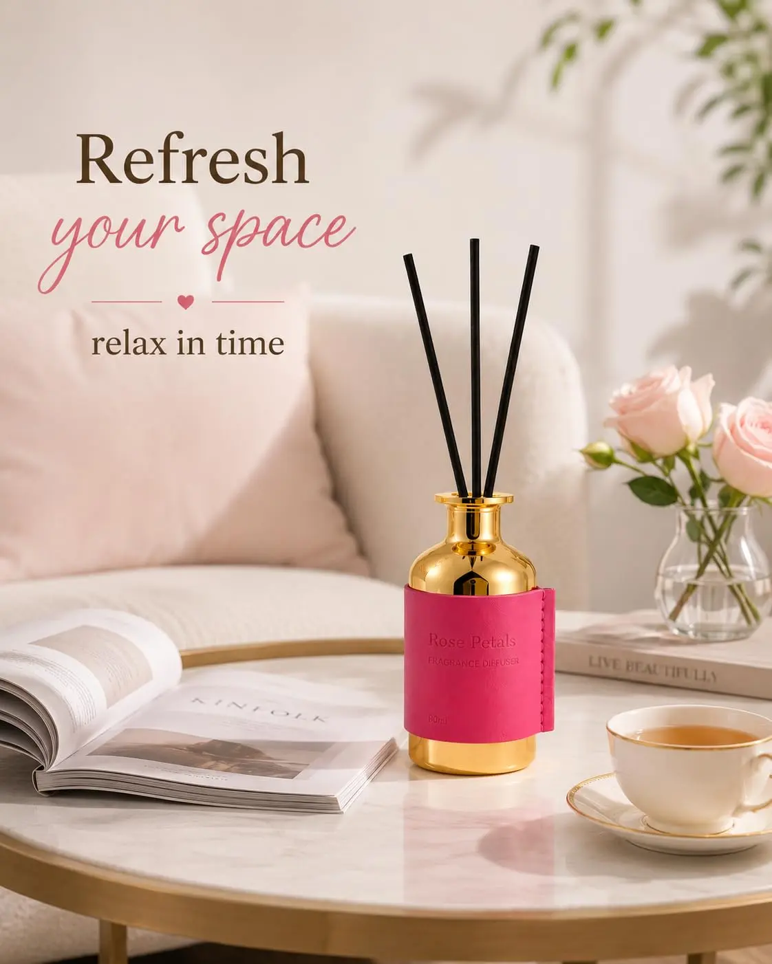 Pretty Valley Home-Reed Diffuser Set,Diffuser 80Ml / 2.7 fl OZ Gift Box - Includes Reed Diffuser Sticks, Long Lasting Fragrance Oil and Glass Bottle for Office Living Room Decor (Beautiful)