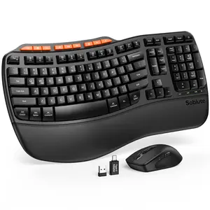 SABLUTE Wireless Keyboard and Mouse Combo, Ergonomic Wave Keys, Cushioned Plam Rest, Comfortable Silent Natural Typing, 2.4G Lag-Free, Full Size Keyboards Cordless Set