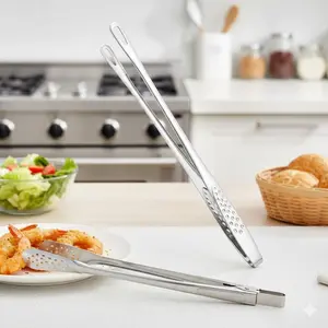 Stainless Steel Extra Long Heat Resistant BBQ Grill Tongs with Serrated Non-Slip Tips for Steak and Buns. Ideal Multipurpose Flipping Tool for Safe Cooking at Camping and Parties. Must-Have Kitchen and Outdoor Grill Accessory.