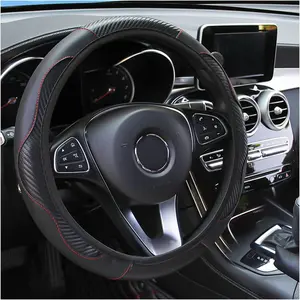 Steering Wheel Cover, 15 inch Carbon Fiber Microfiber PU Leather Elastic Steering Wheel Protector for Men Women, Anti-Slip Breathable  Interior Accessories for   (Black)