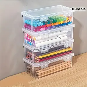 4pcs Large Clear Storage Boxes with Lids - Heavy-Duty, Durable Plastic Organizer Bins - Stackable Containers for Office - Arts & Crafts - Lightweight, Portable - Snap-On Lid Design - Home Workspace Organization Storage - Supplies Organizer