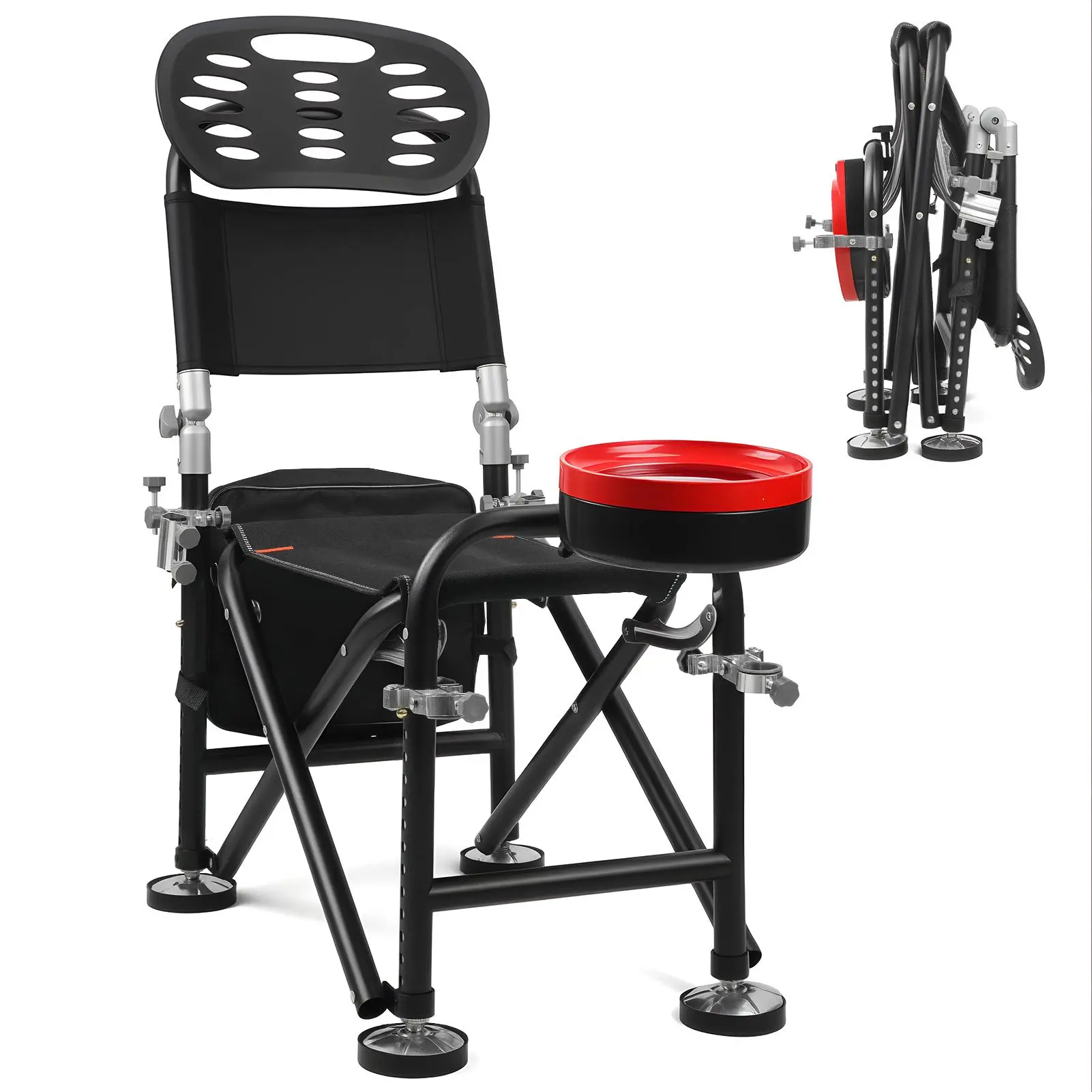 Foldable Fishing Chair - 13-Gear Adjustable, 21cm Height Adjustment, Backrest, 4 Rod Holders, Ultralight Strong Iron Frame, Portable High-Load-Capacity Seat, for Beach Fishing, Anglers' Gift, Sturdy, Camping Chair, Unisex, High Capacity