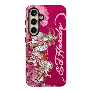 Dragon Tattoo Pattern Phone Case, Retro Y2K Style Pink Cover, Shockproof Dual Layer Soft TPU Hard Bumper Shell for Samsung S26 S25 S24 S23 S22 S21 NOTE20 Ultra A71 A56 A36 Plus FE A06 A13 A14 A15 A16 A23 A25 A26 A34 A52 A53 A54 A55 Edge