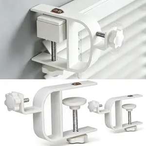 No Drill Patented Curtain Rod Brackets for Inside & Outside Mount, Adjustable Fits 0.75-2" Blind Rail, 0.12" Low Clearance, Tool-Free No Wall Damage, Renter Friendly Hardware, 2 Pack White