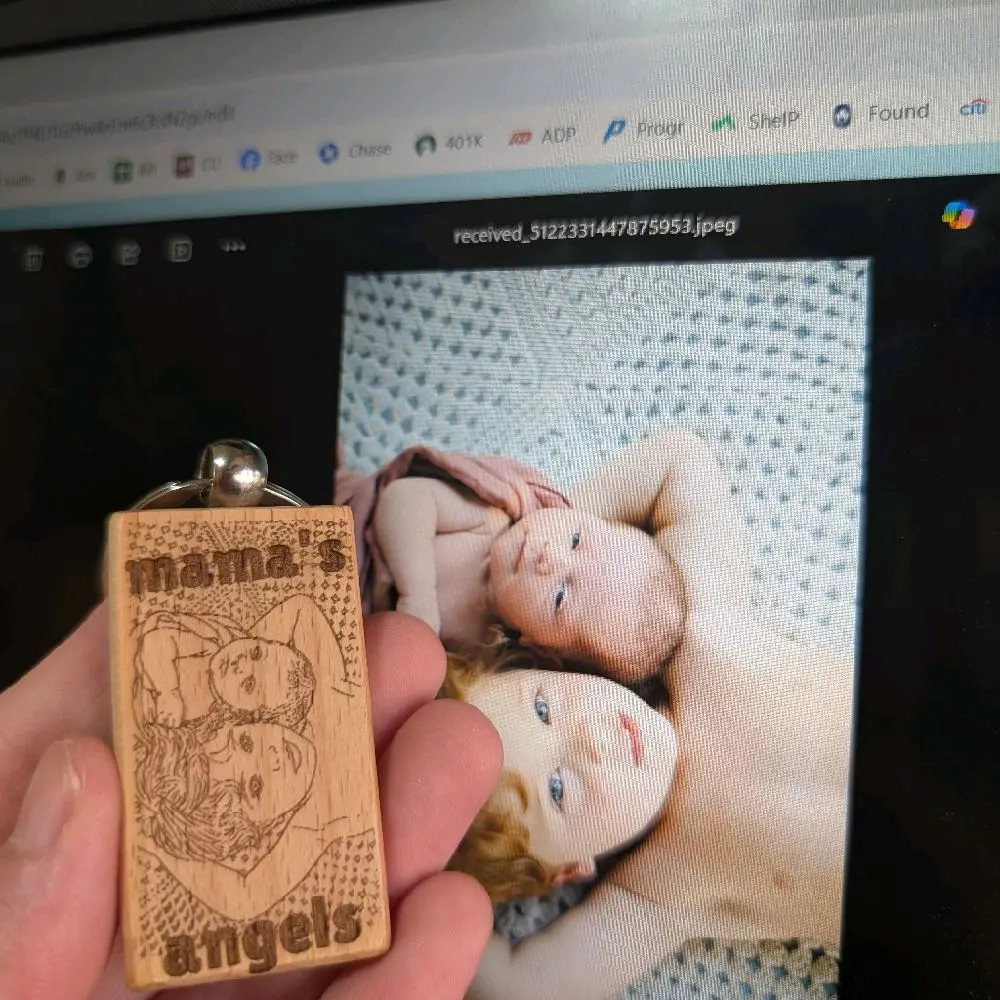 Custom Wood Engraved Keychain with Personalized Photo Engraving for Unique Gifts