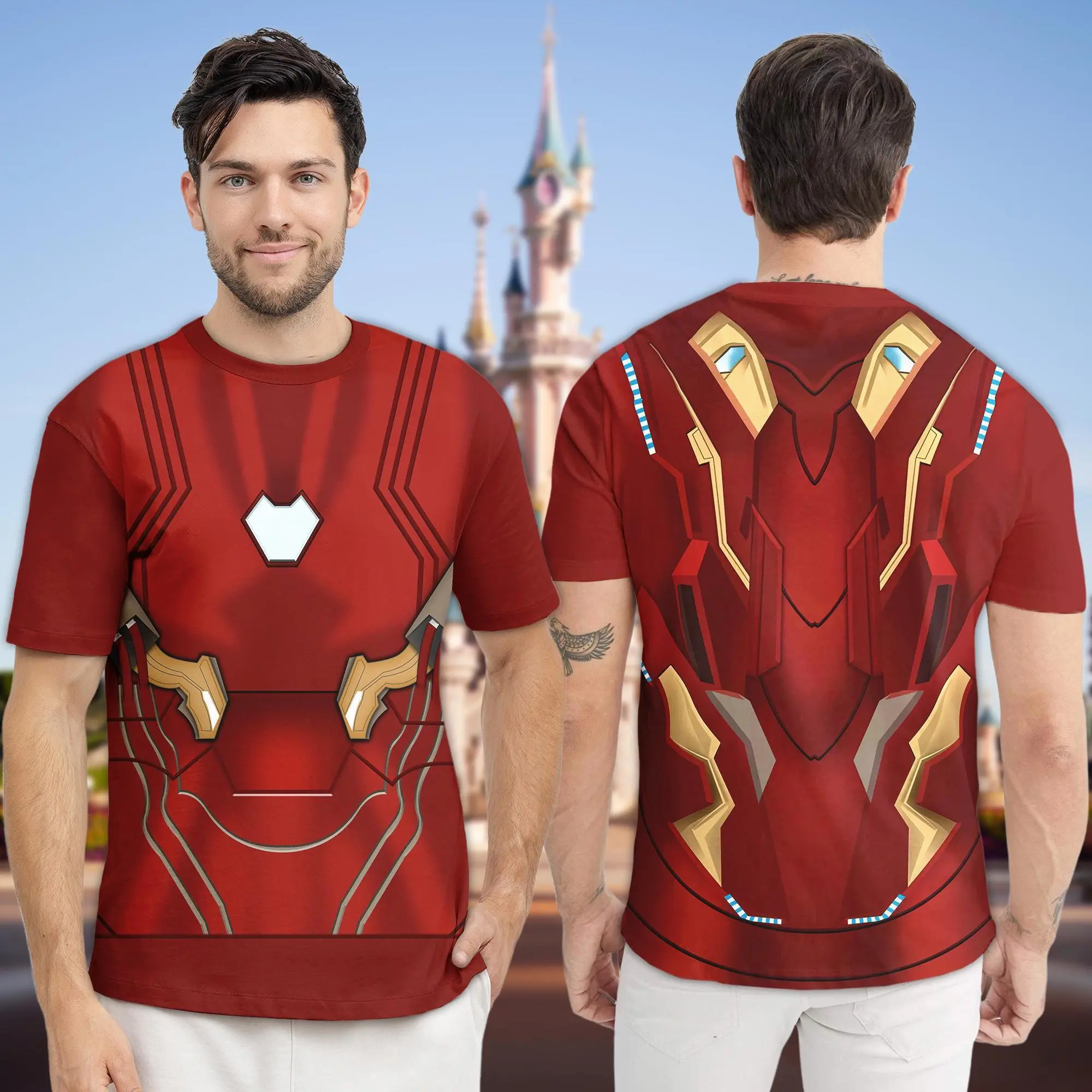 Iron Costume 3D T-Shirt, Halloween Cosplay Running Costume Shirt, Halloween Costume For Family Group T Shirt, Superhero Costume Shirt