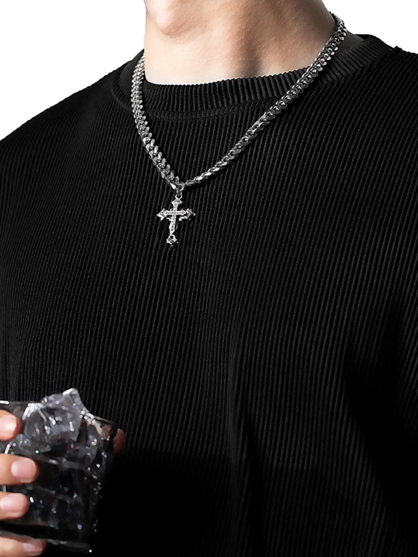 1 cross pendant necklace men hip-hop fashion stainless steel Cuban chain holiday gift Cross Charm Necklace Cross Necklaces