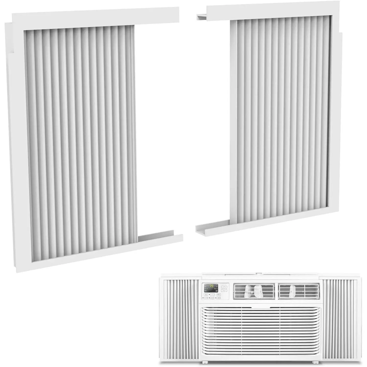 Window Air Conditioner Side Panels with Frame,Window AC Accordion Filler Curtain Kit,Adjustable Insulation Panels for Window AC Seal Replacement Screen (10,000 BTU)
