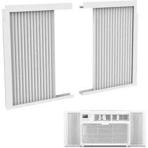 Window Air Conditioner Side Panels with Frame,Window AC Accordion Filler Curtain Kit,Adjustable Insulation Panels for Window AC Seal Replacement Screen (10,000 BTU)