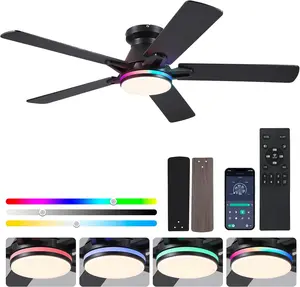 52 Inches 5 Dual Side Blades Flush Mount Ceiling Fan with 3CCT Dimmable Integrated LED Remote & APP Control for Modern Living Space-8236